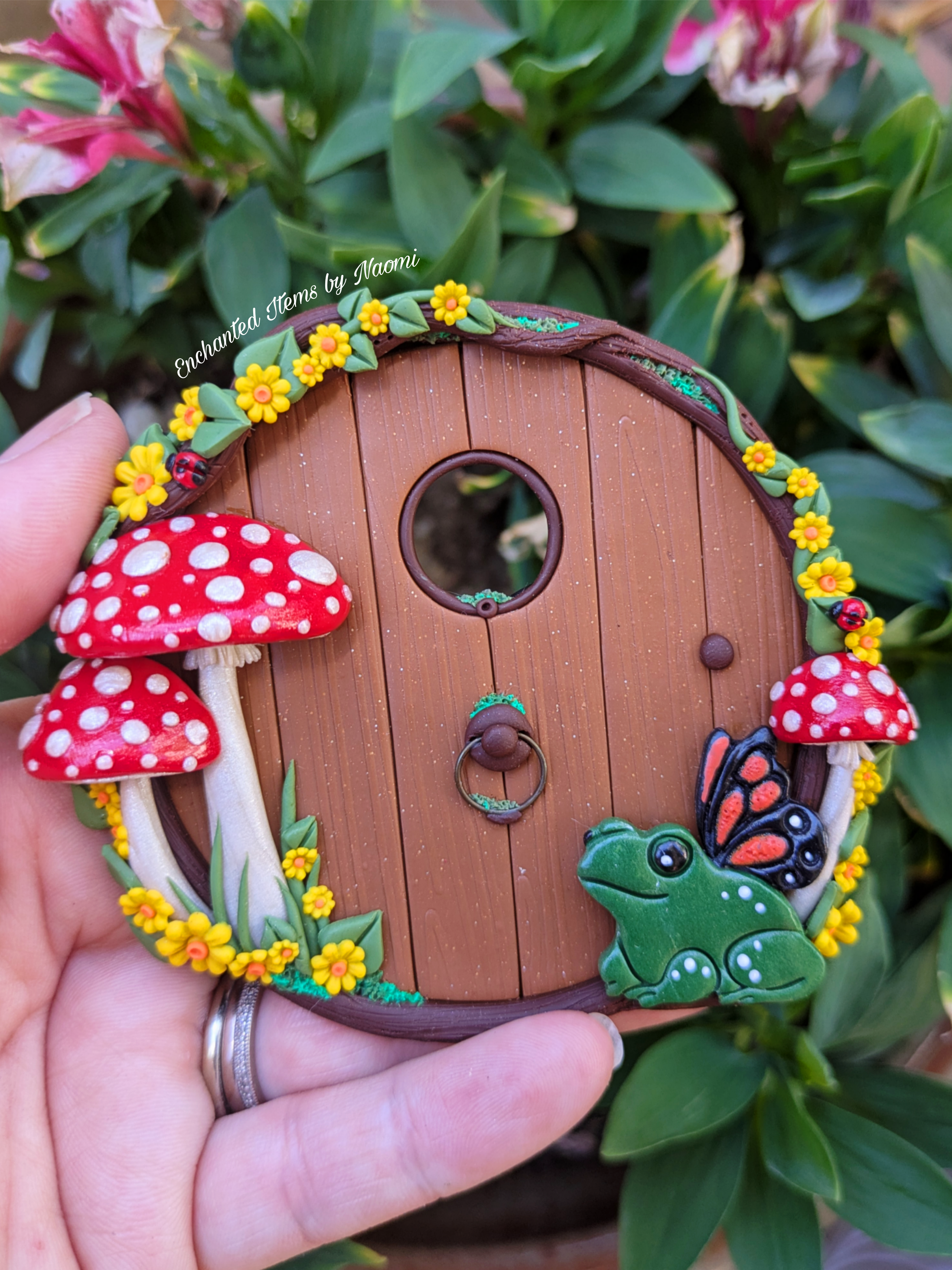 Mushroom, Butterfly Frog Fairy Door – Hand Sculpted from Polymer Clay