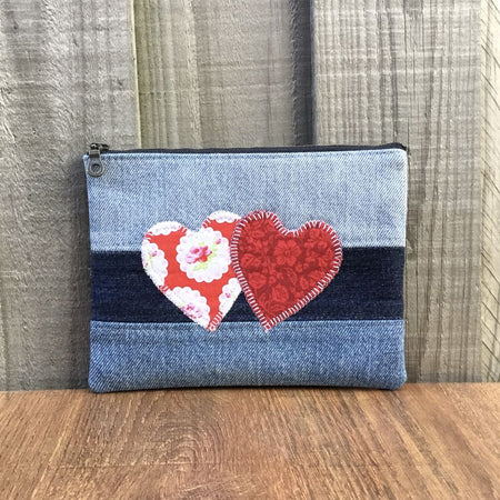 Upcycled Denim Purse – Two Red Hearts