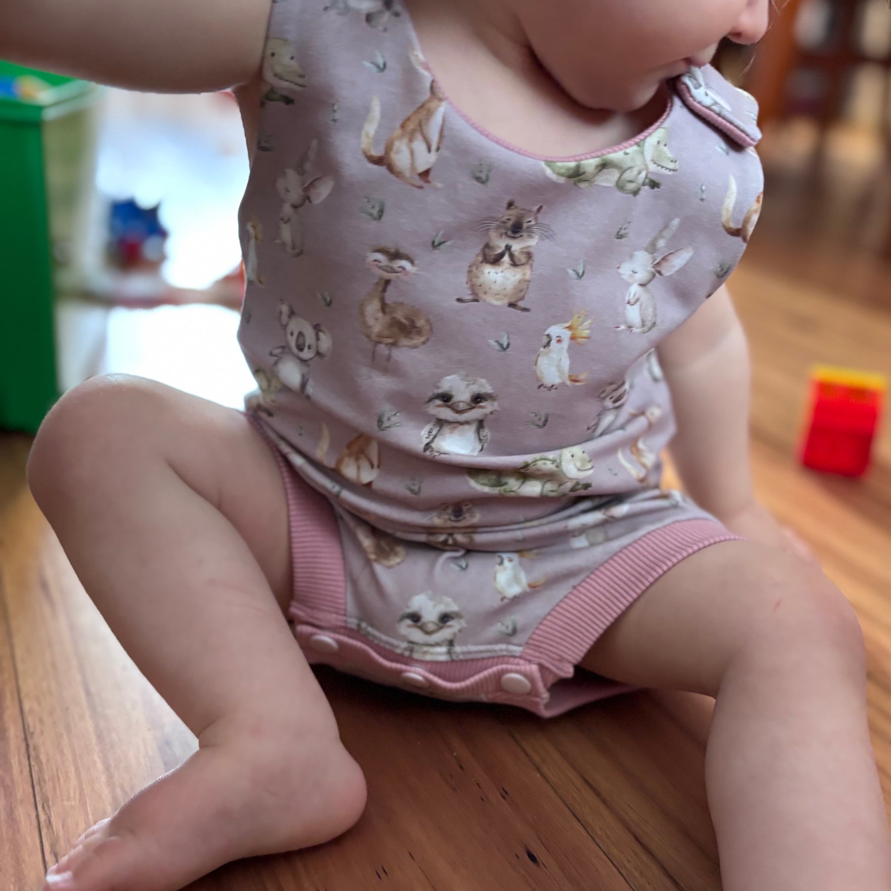 Baby Summer Romper | Pink Australian Animals | Size newborn to 2 | Made to Order