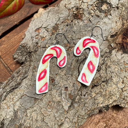 Christmas Candy Cane Earrings – Hand-painted Brass Jewellery