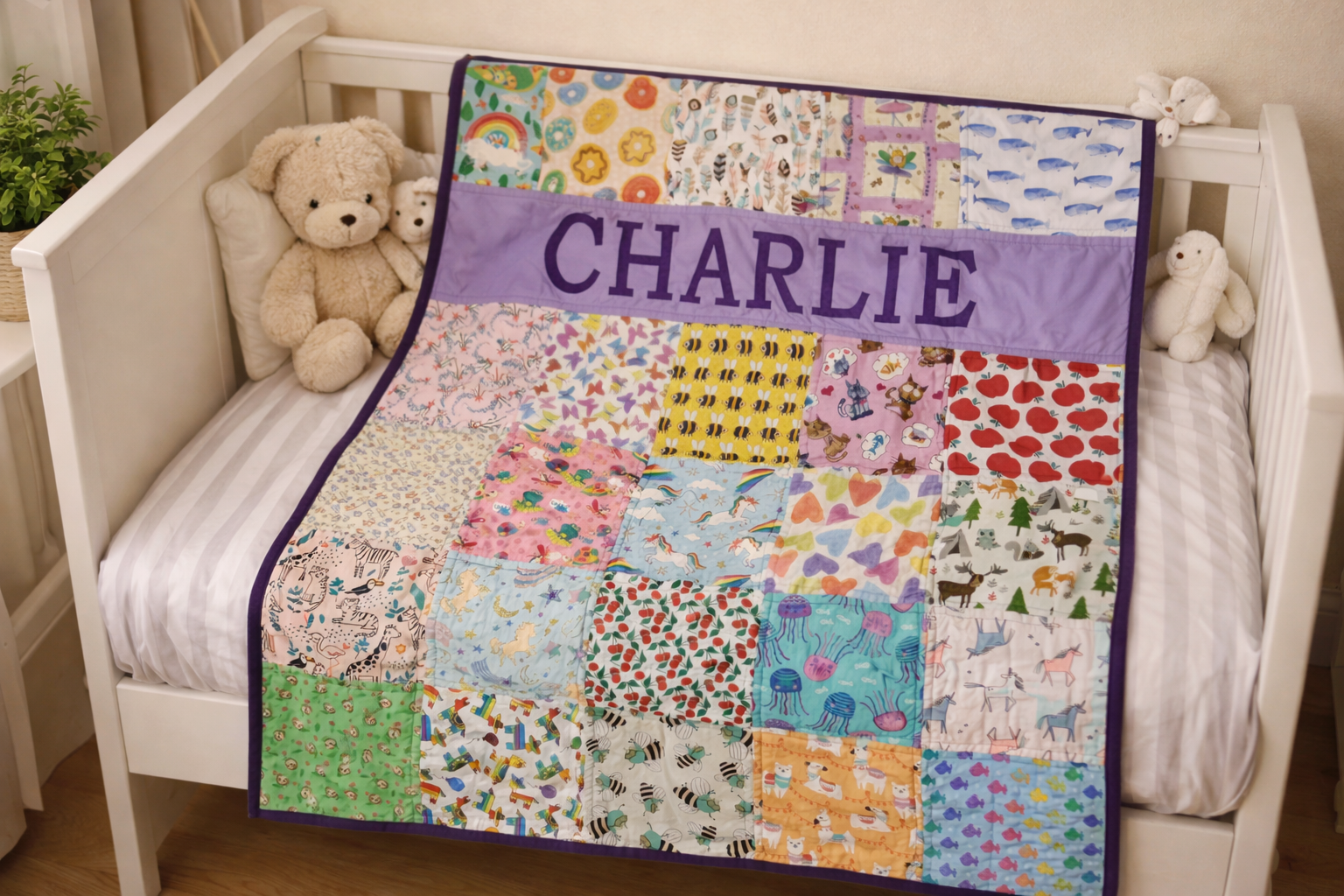 Personalised "I SPY" Patchwork Quilt - Custom Made to order - COT SZE -