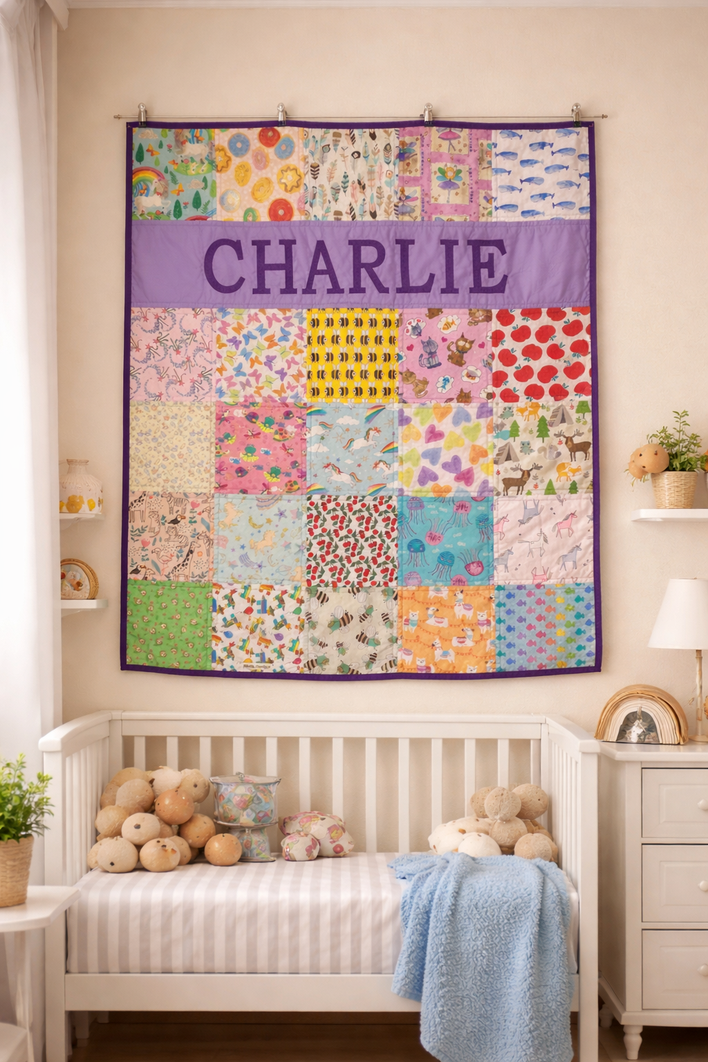 Personalised "I SPY" Patchwork Quilt - Custom Made to order - COT SZE -