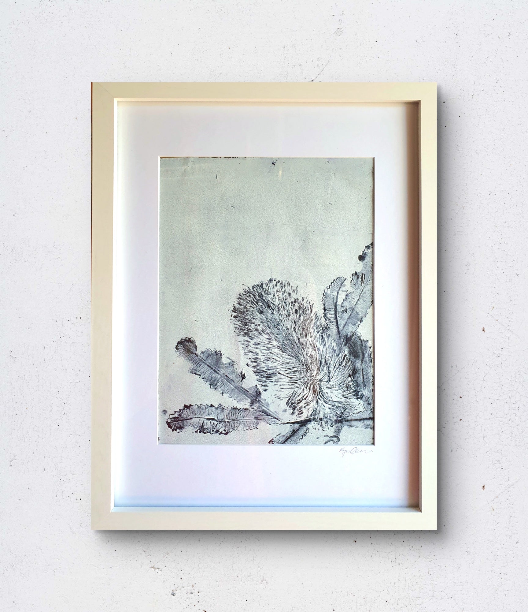 Banksia White and Blue, 2 | Acrylic monoprint on paper | Original framed artwork | A4
