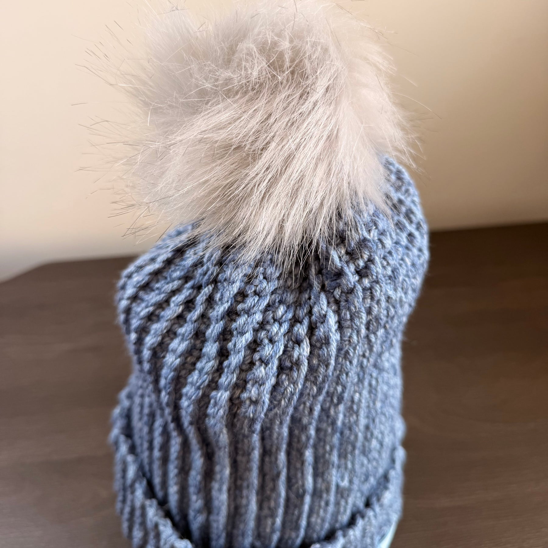 #114 Adult Beanie with faux fur bobble