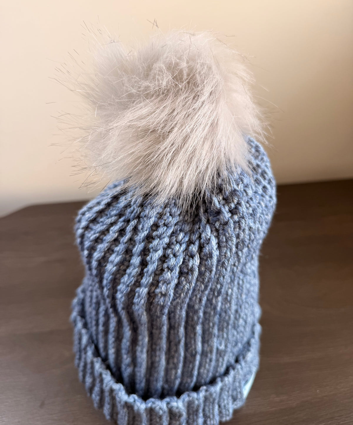 #114 Adult Beanie with faux fur bobble