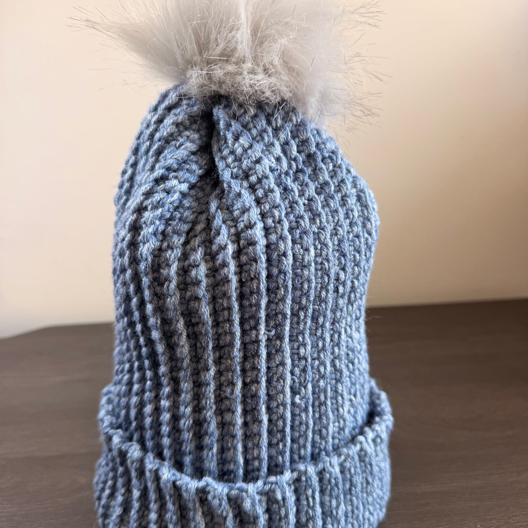 #114 Adult Beanie with faux fur bobble