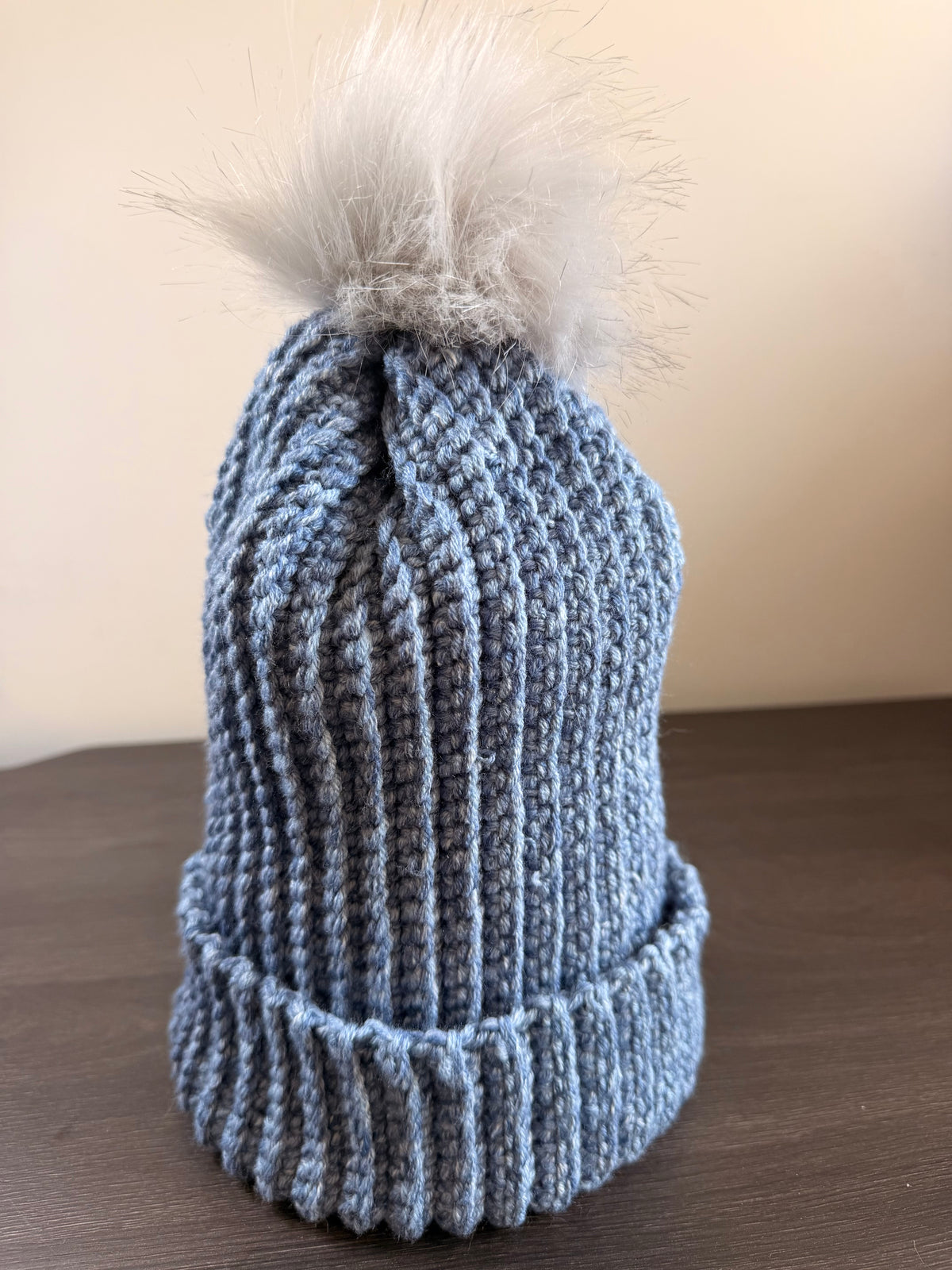 #114 Adult Beanie with faux fur bobble