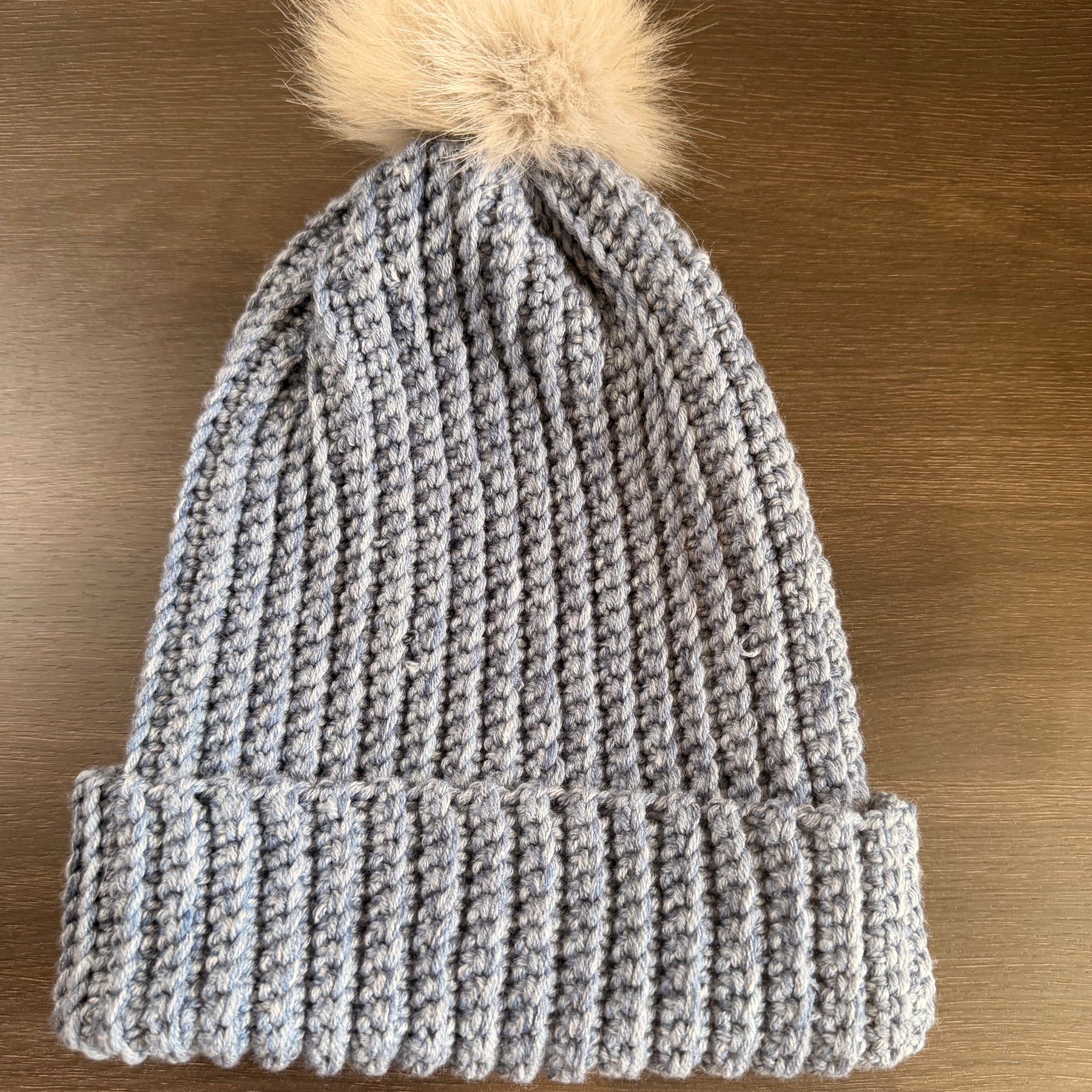 #114 Adult Beanie with faux fur bobble
