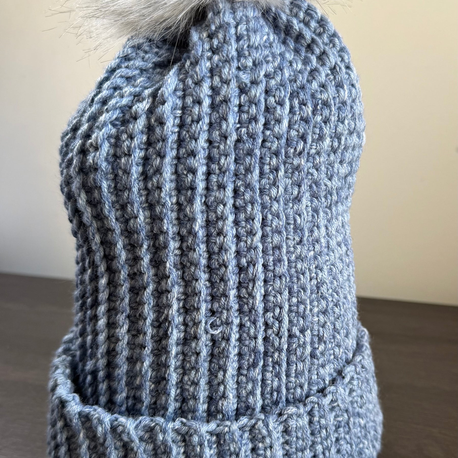 #114 Adult Beanie with faux fur bobble