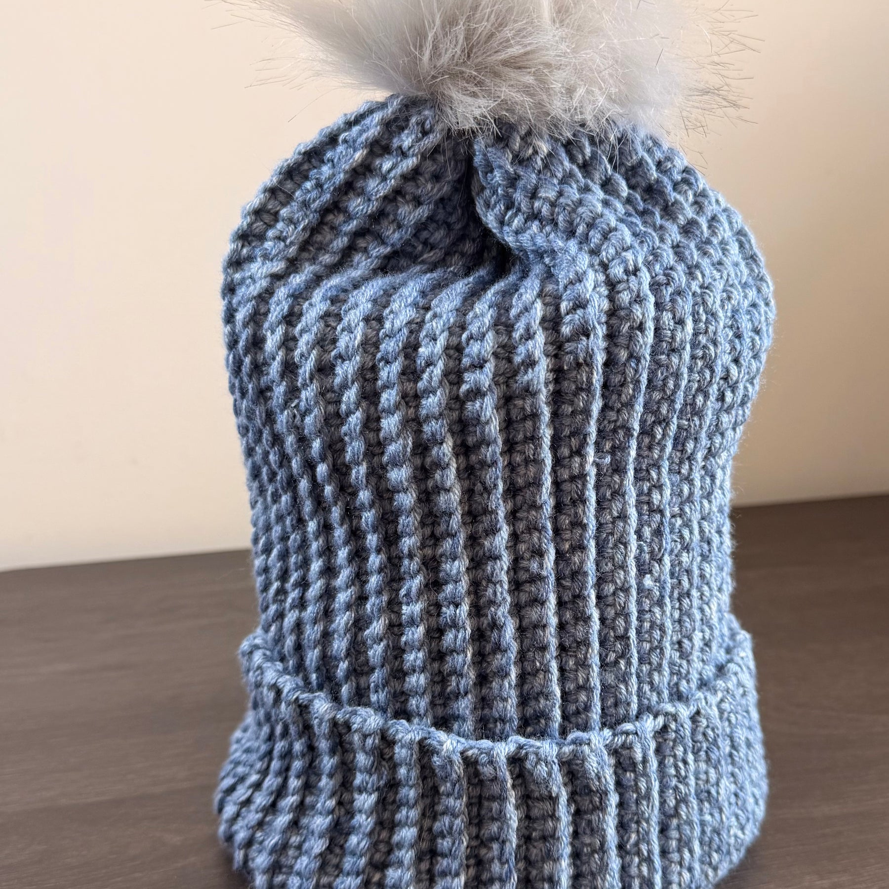 #114 Adult Beanie with faux fur bobble