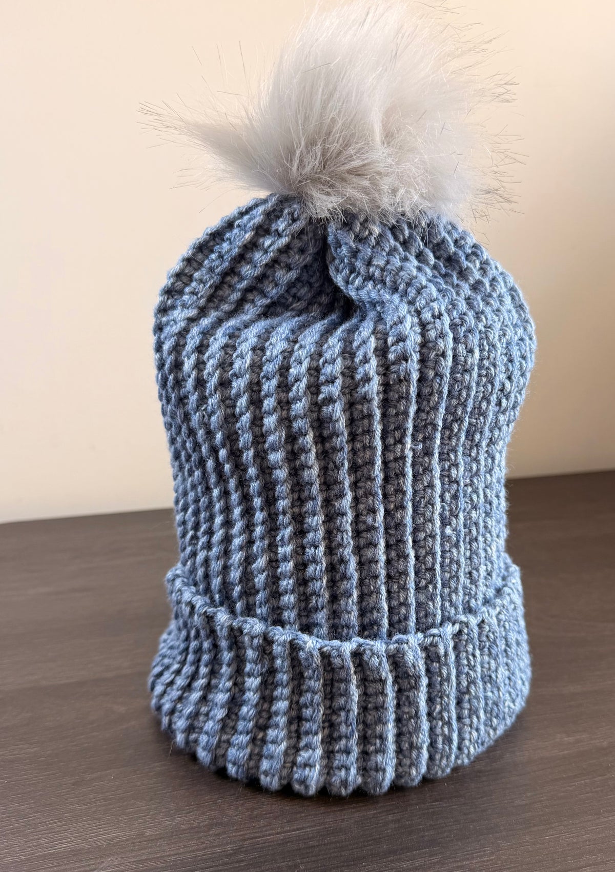 #114 Adult Beanie with faux fur bobble