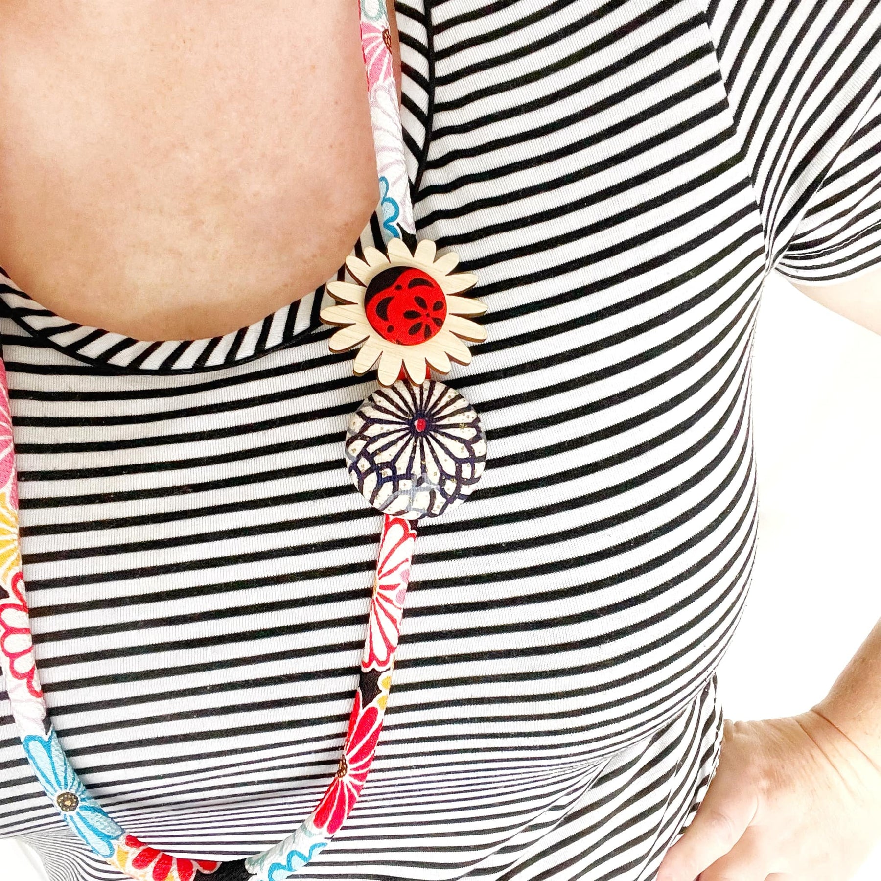 Kimono Cord Necklace - Aqua and Red