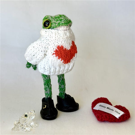 Handmade Poseable Frog Figurine 12cm Valentine Sweater