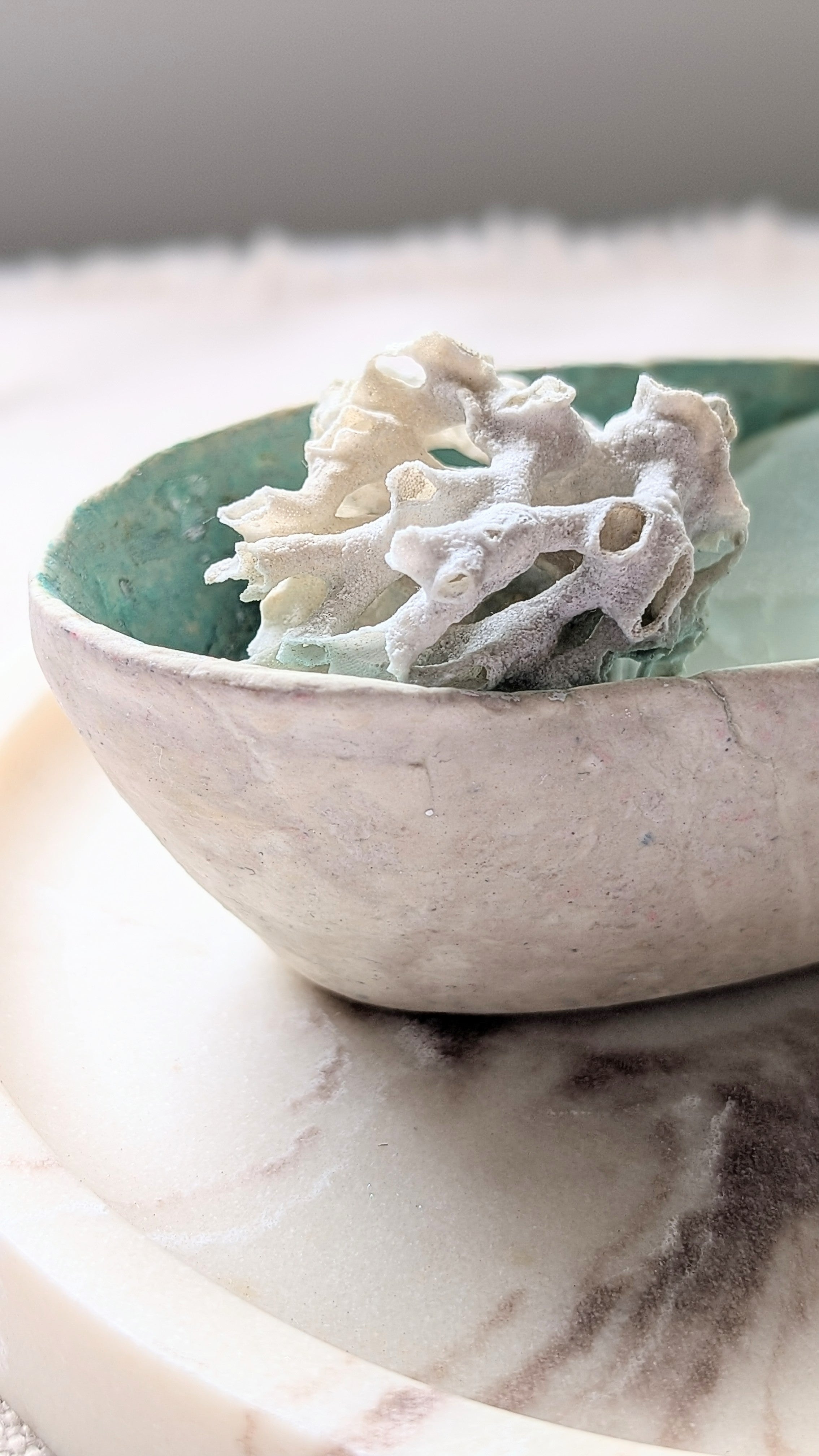 Handcrafted Paper Clay & Air-Dry Clay Bowl – Coastal Turquoise Interior