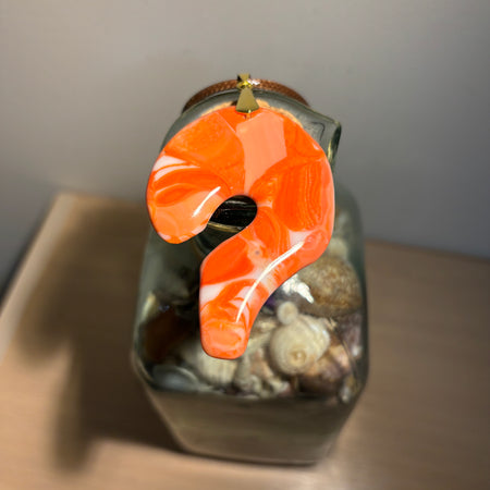 Fused Glass Pendant Necklace - Orange and White Question Mark