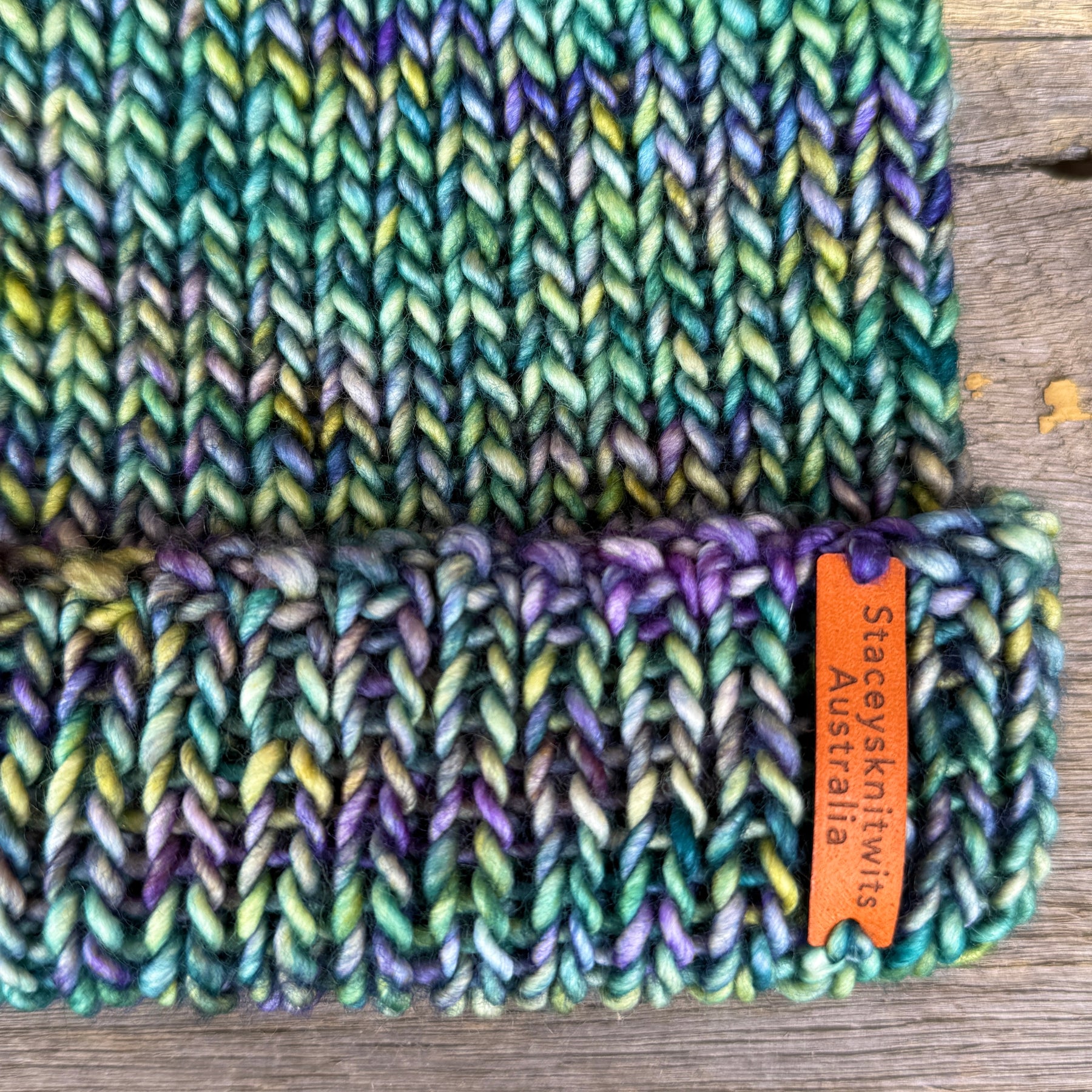 Unisex merino beanie, Blue Green flecked hand knitted beanie