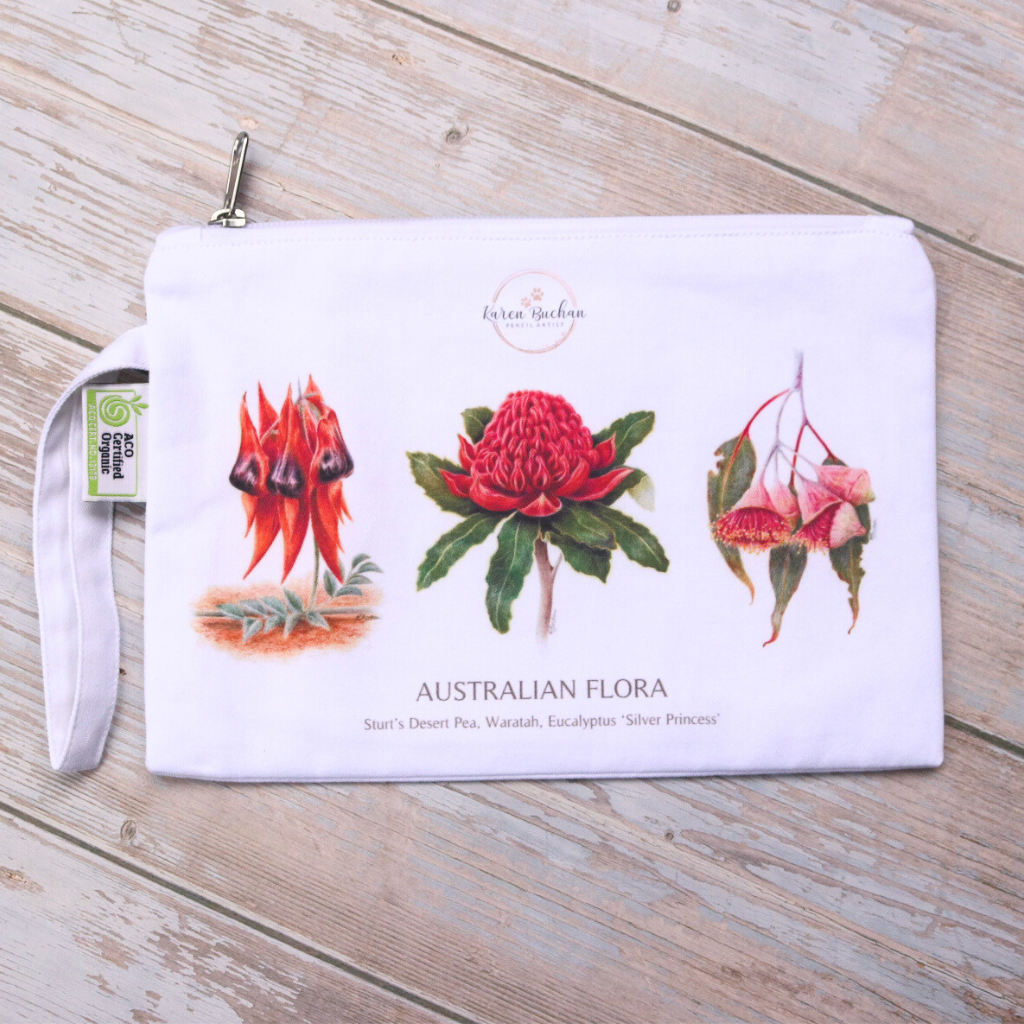 Australian Wildflowers | Zip Pouch | Clutch | Organic Cotton