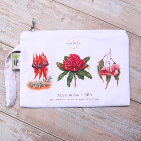 Australian Wildflowers | Zip Pouch | Clutch | Organic Cotton