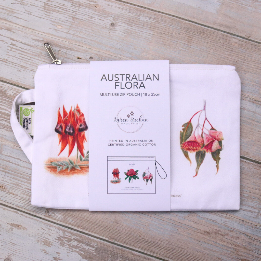 Australian Wildflowers | Zip Pouch | Clutch | Organic Cotton