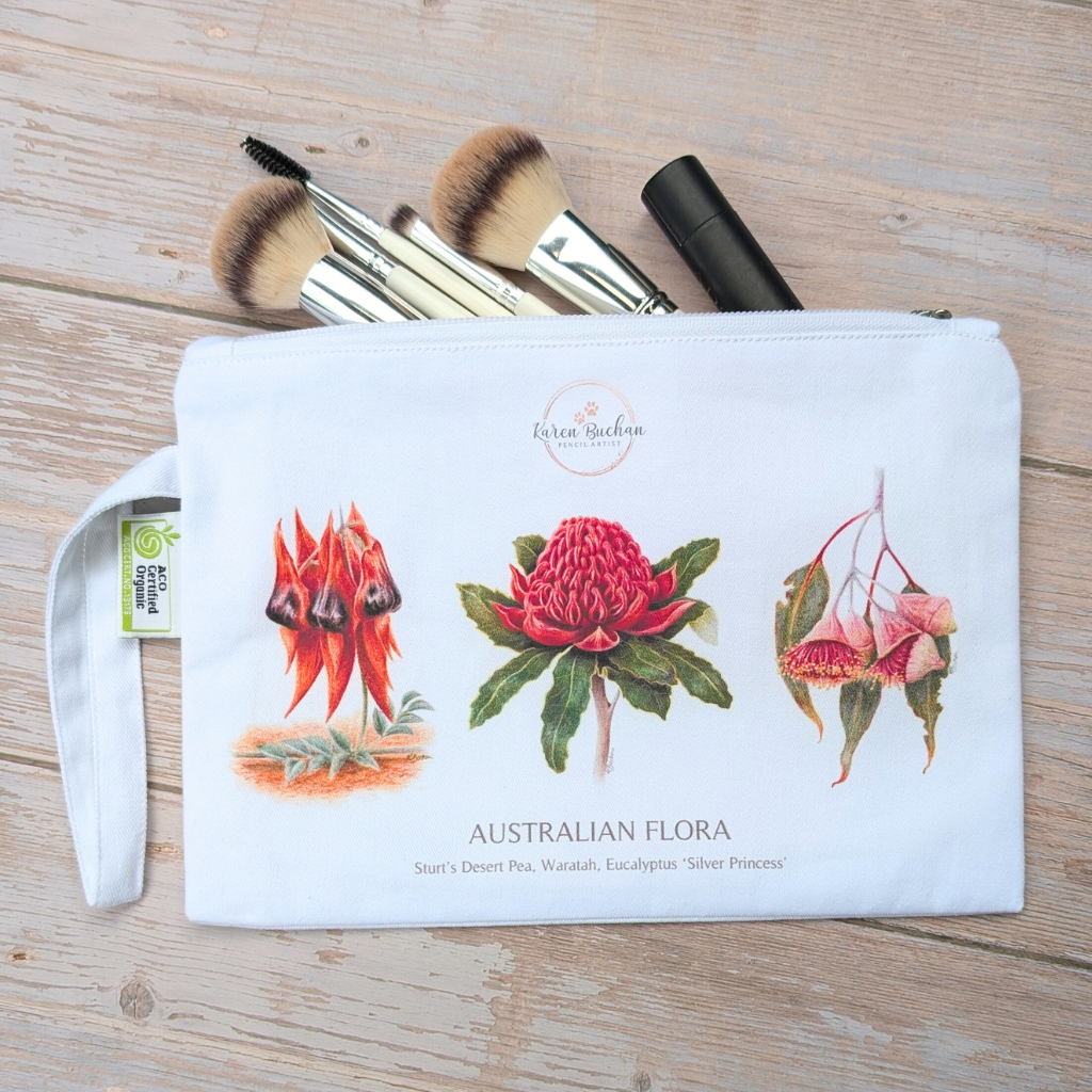 Australian Wildflowers | Zip Pouch | Clutch | Organic Cotton