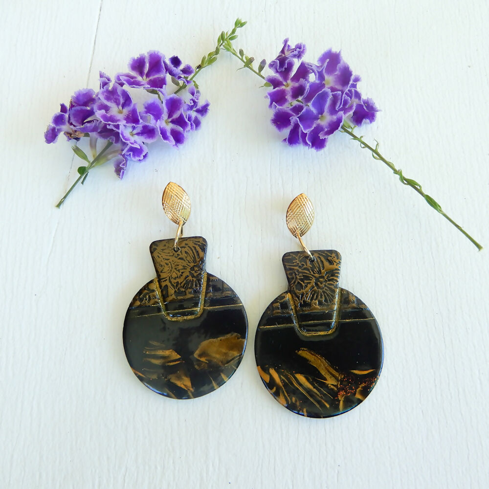 Black & Gold Polymer Clay Earrings "Yearning"