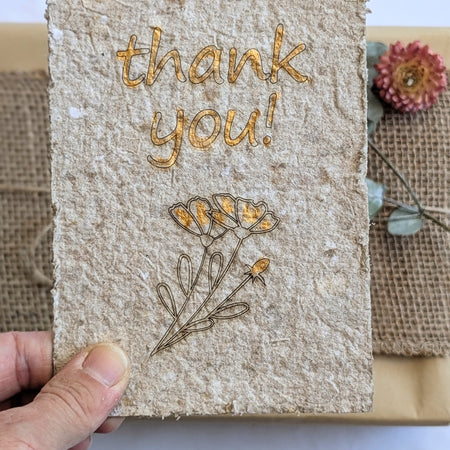Handmade Recycled Paper Thank You Cards – Set of 5 | Engraved Botanical Keepsake Cards