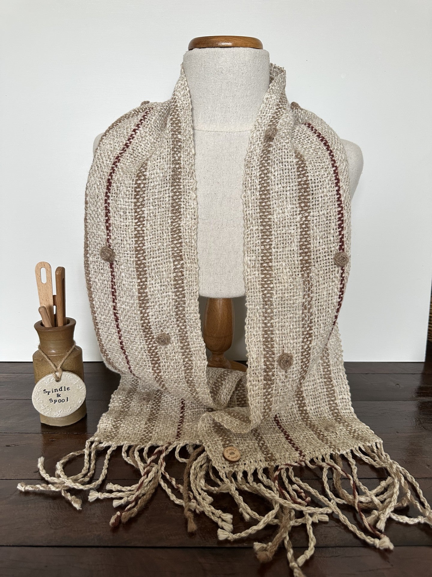 'Autumn Rose' Handwoven Linen Scarf