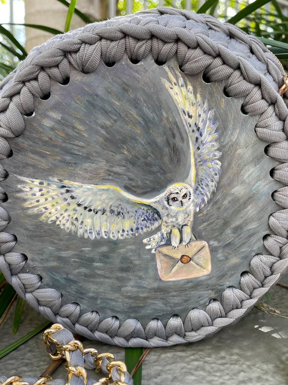 Hand painted artwork & Crochet bag