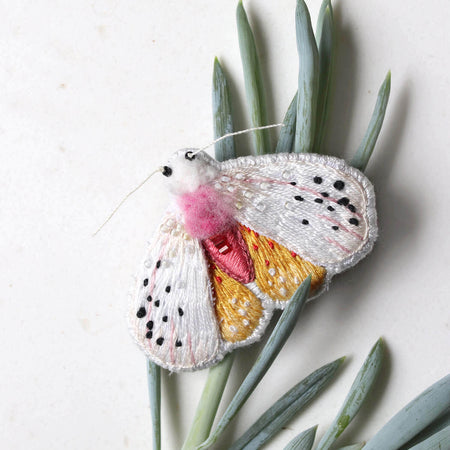 Amberglow Embroidered Moth Brooch