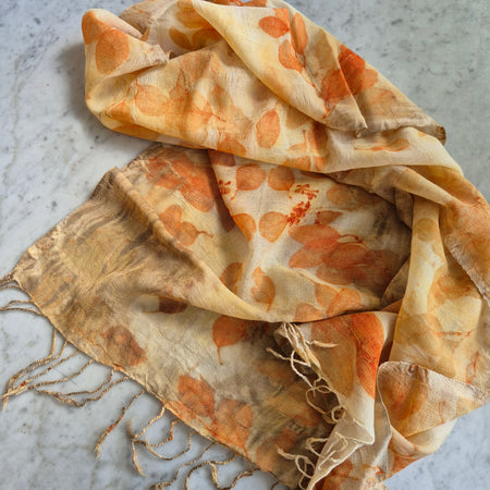 Pure wool luxury scarf ecoprinted eucalyptus