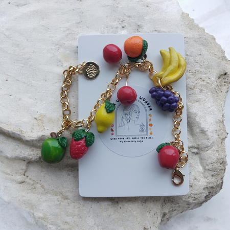 Charm Bracelet - Fruit Fiesta, 14K Gold Plated Chain, Charm & Clasp