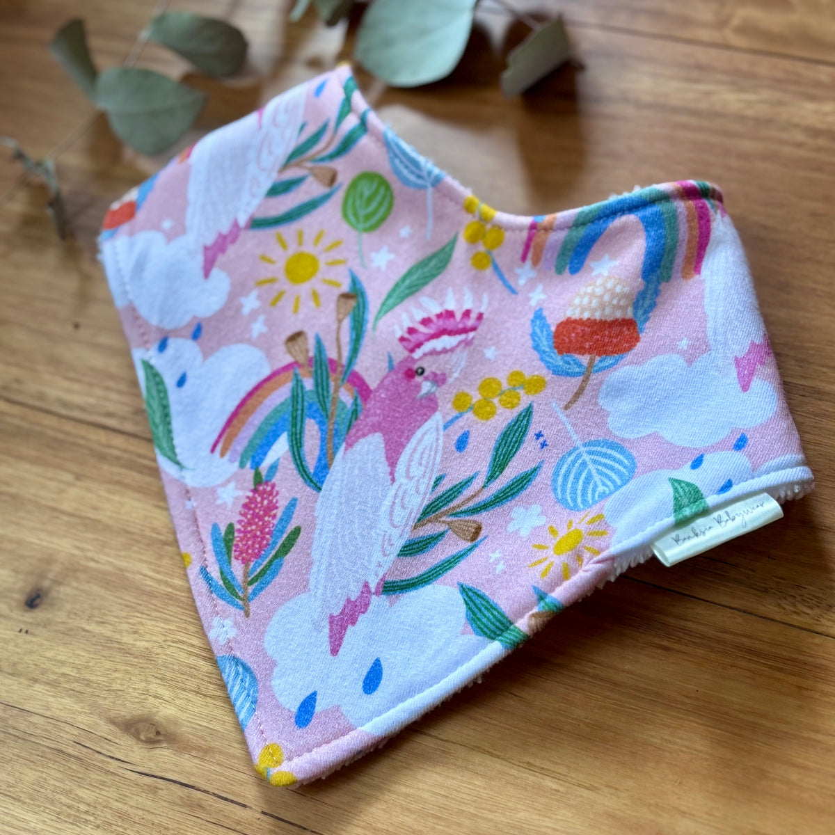 Baby Bib and Burp Cloth Set | Pink Cockatoo | Made to Order