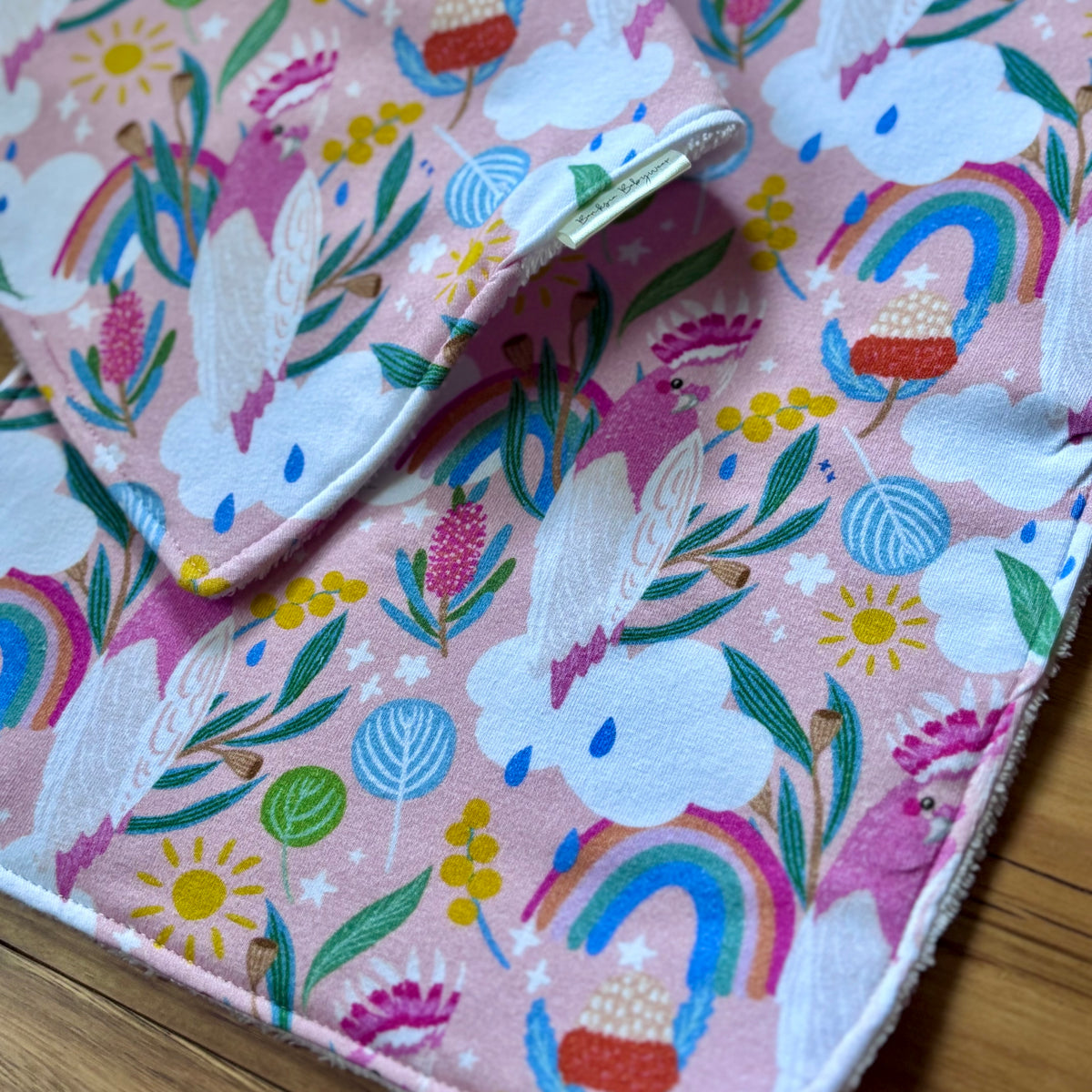 Baby Bib and Burp Cloth Set | Pink Cockatoo | Made to Order