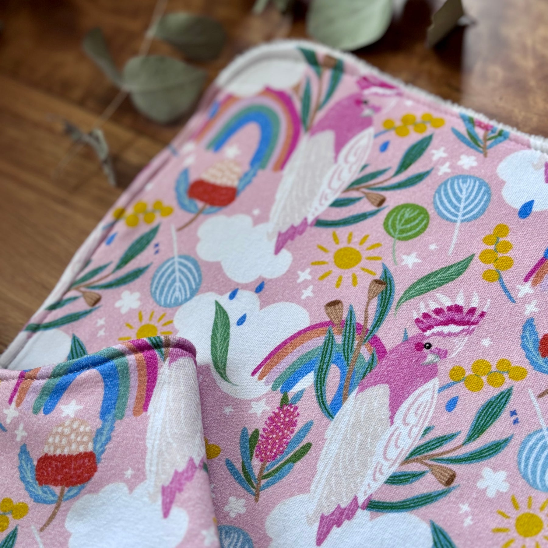 Baby Bib and Burp Cloth Set | Pink Cockatoo | Made to Order