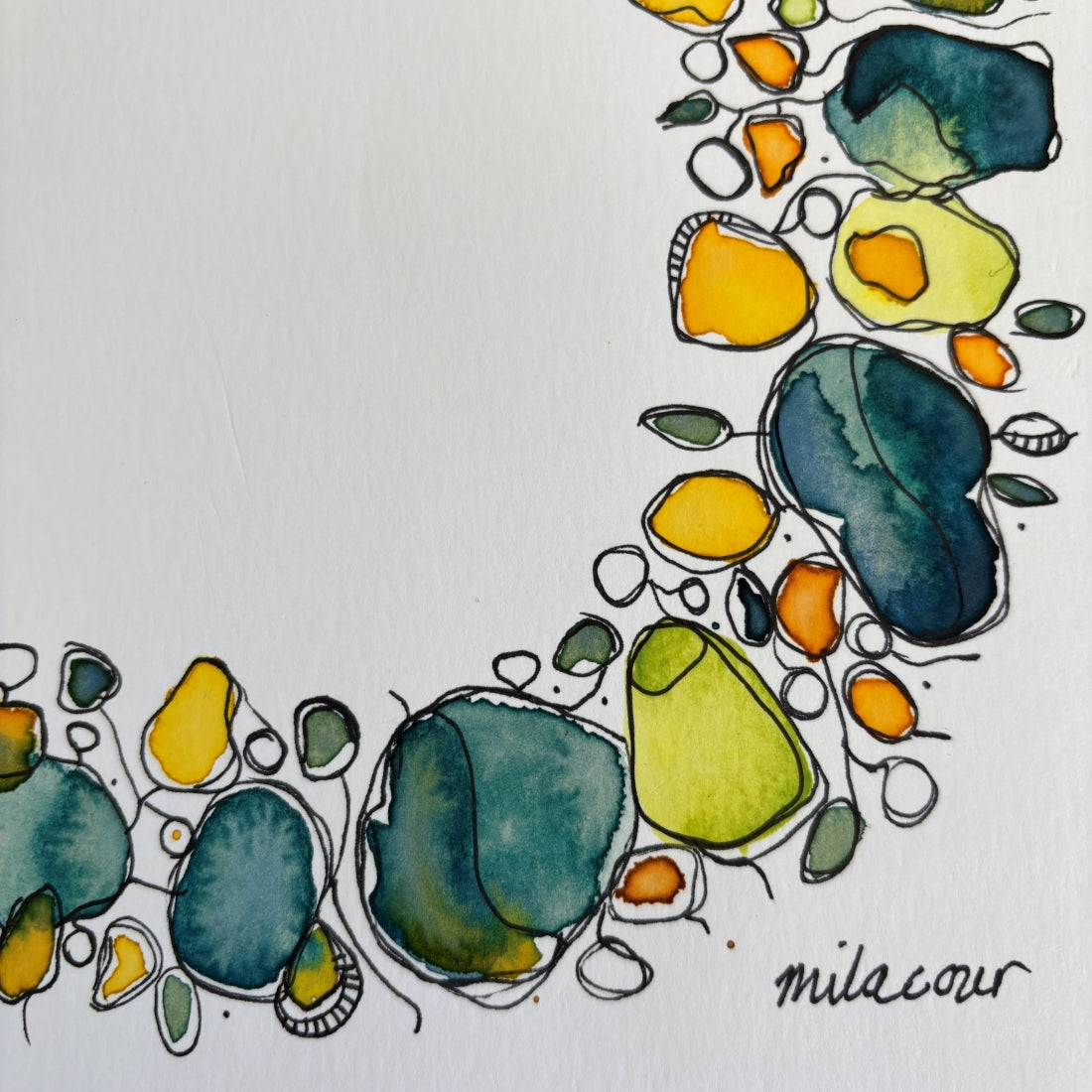 Original Handpainted Art | Flower Wreath in Greens & Yellows |