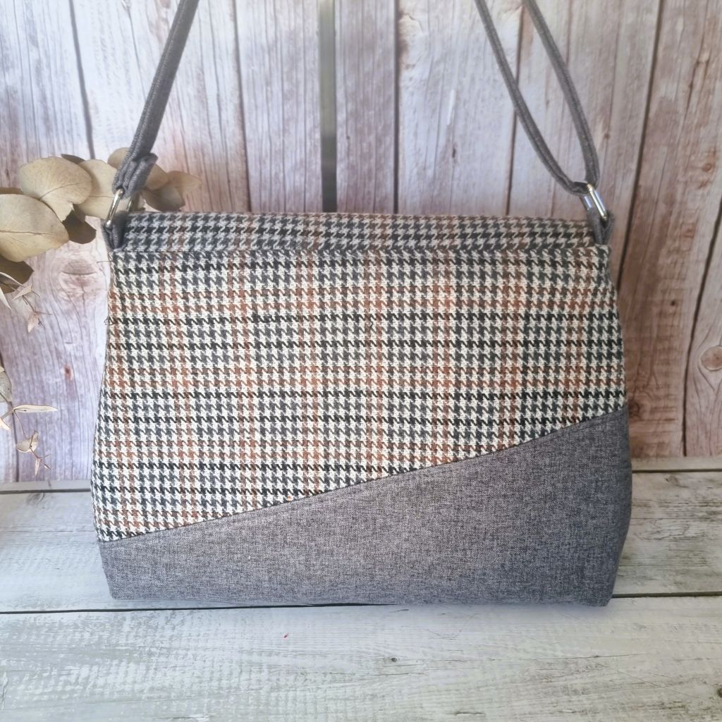 Upcycled classic vintage style handbag - grey tweed