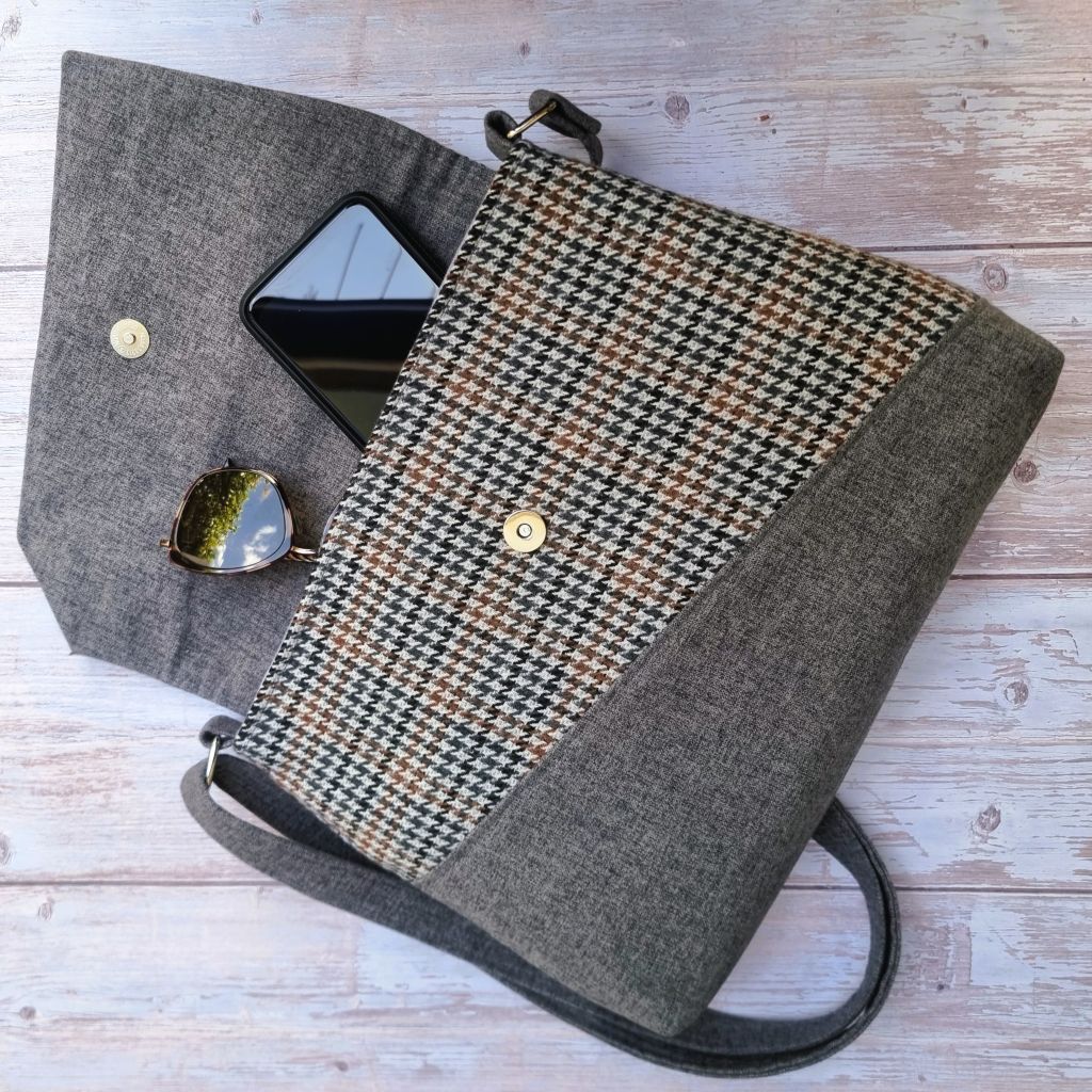 Upcycled classic vintage style handbag - grey tweed