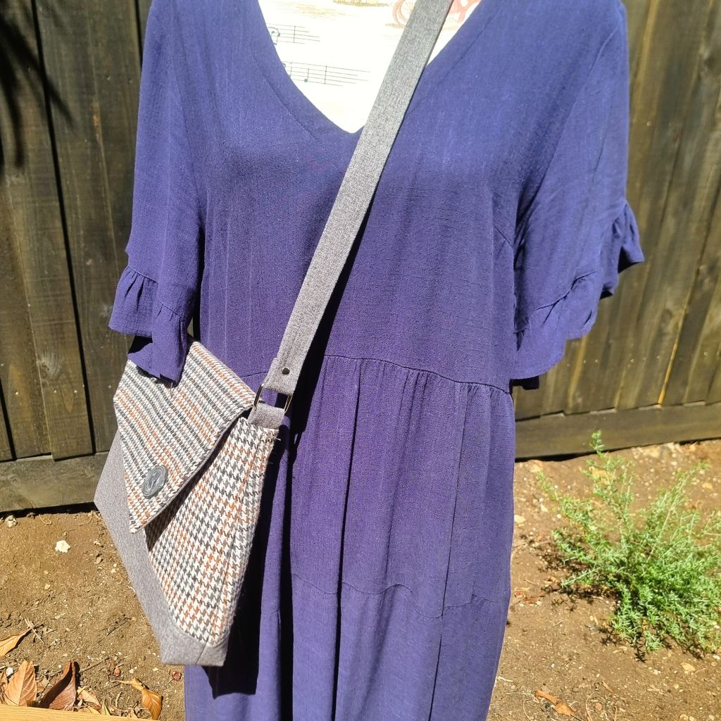Upcycled classic vintage style handbag - grey tweed