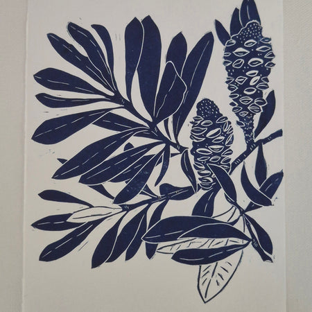 Linocut print Banksia