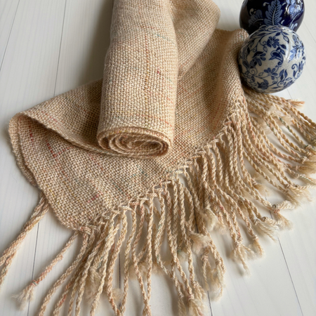 Handwoven scarf - alpaca - cream - Statement scarf