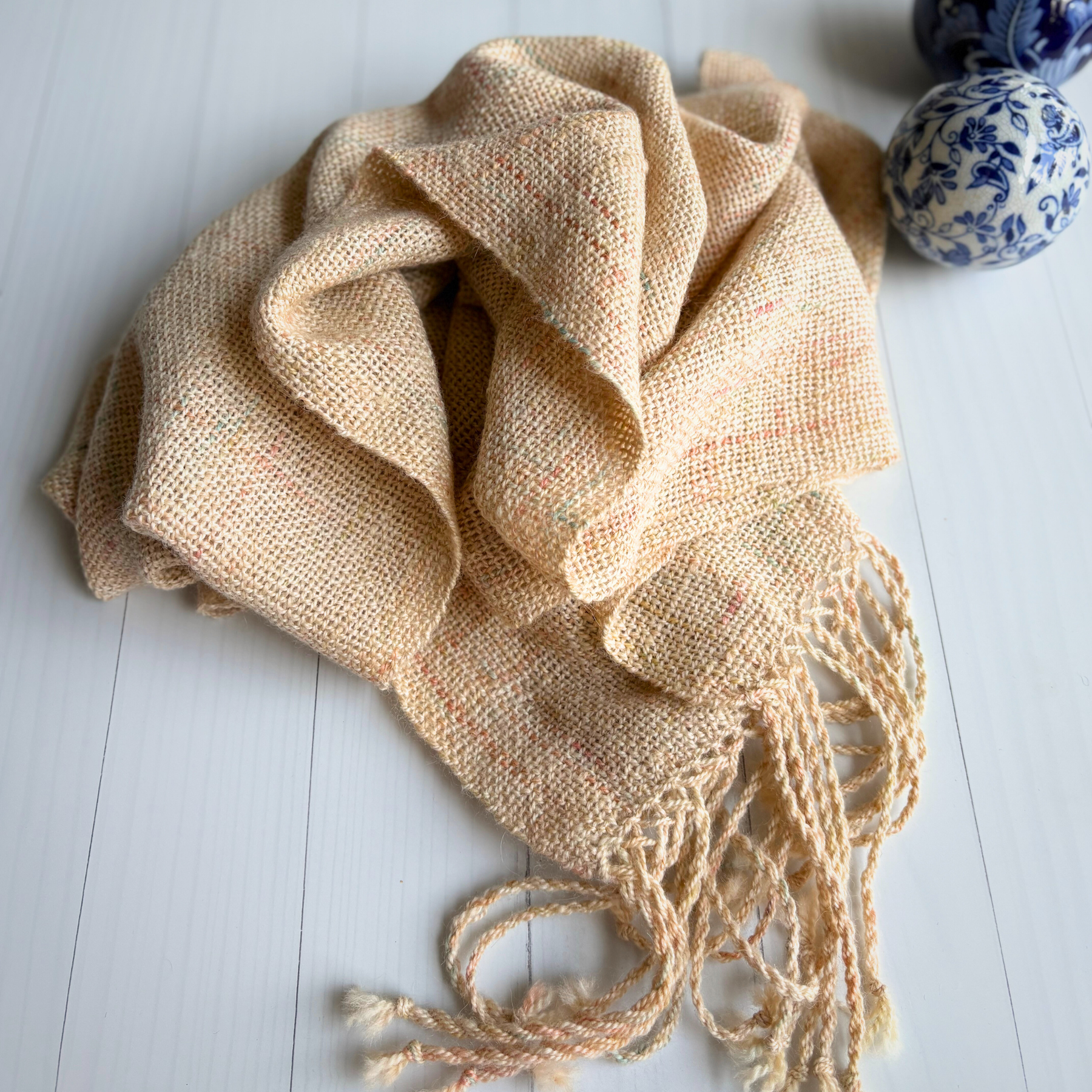 Handwoven scarf - alpaca - cream - Statement scarf