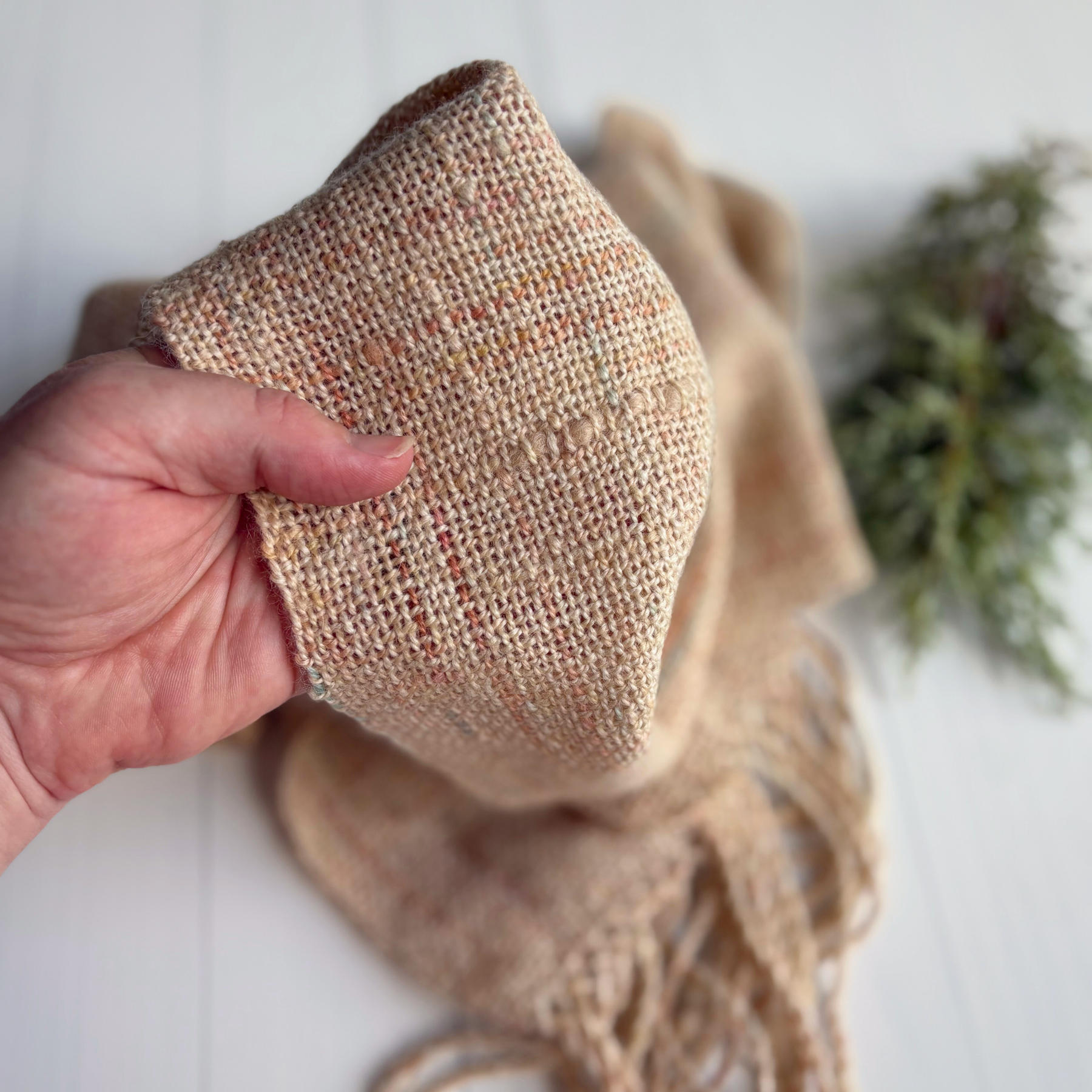 Handwoven scarf - alpaca - cream - Statement scarf