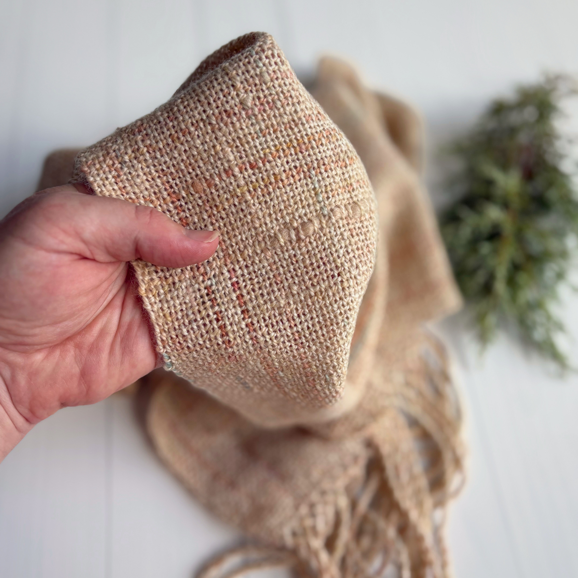 Handwoven scarf - alpaca - cream - Statement scarf