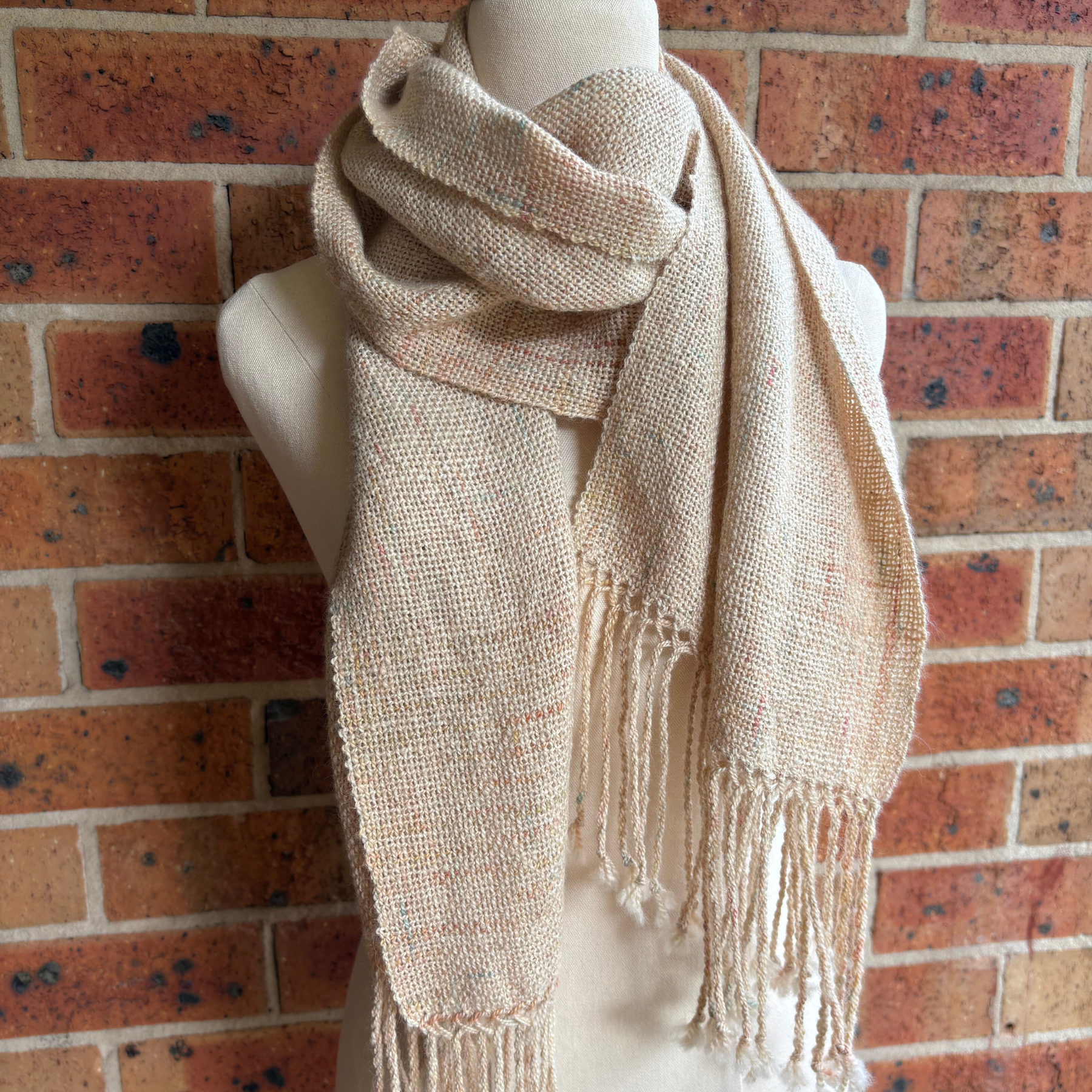 Handwoven scarf - alpaca - cream - Statement scarf