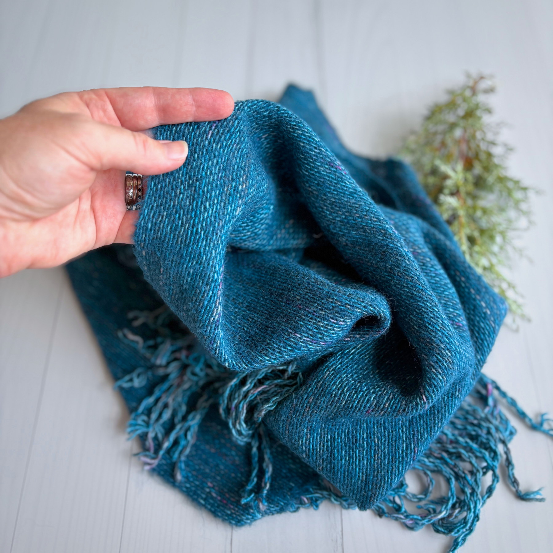Handwoven scarf - wool/alpaca/silk - turquoise - gorgeously soft