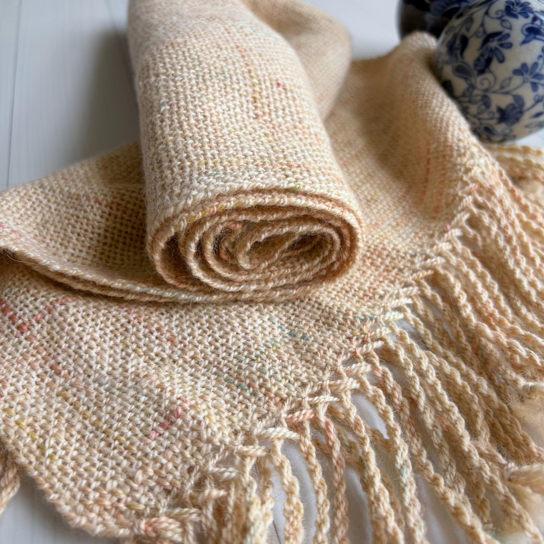 Handwoven scarf - alpaca - cream - Statement scarf