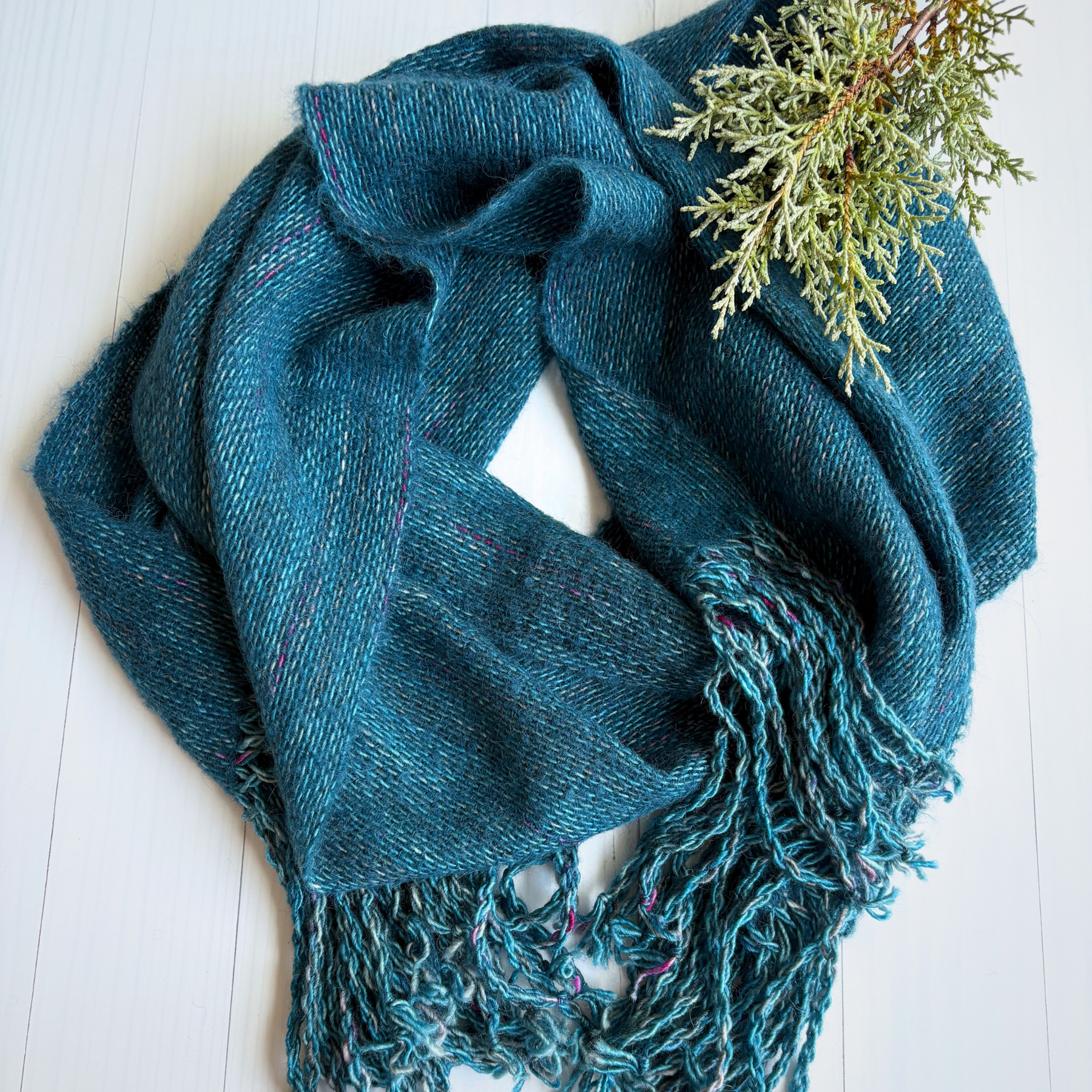 Handwoven scarf - wool/alpaca/silk - turquoise - gorgeously soft