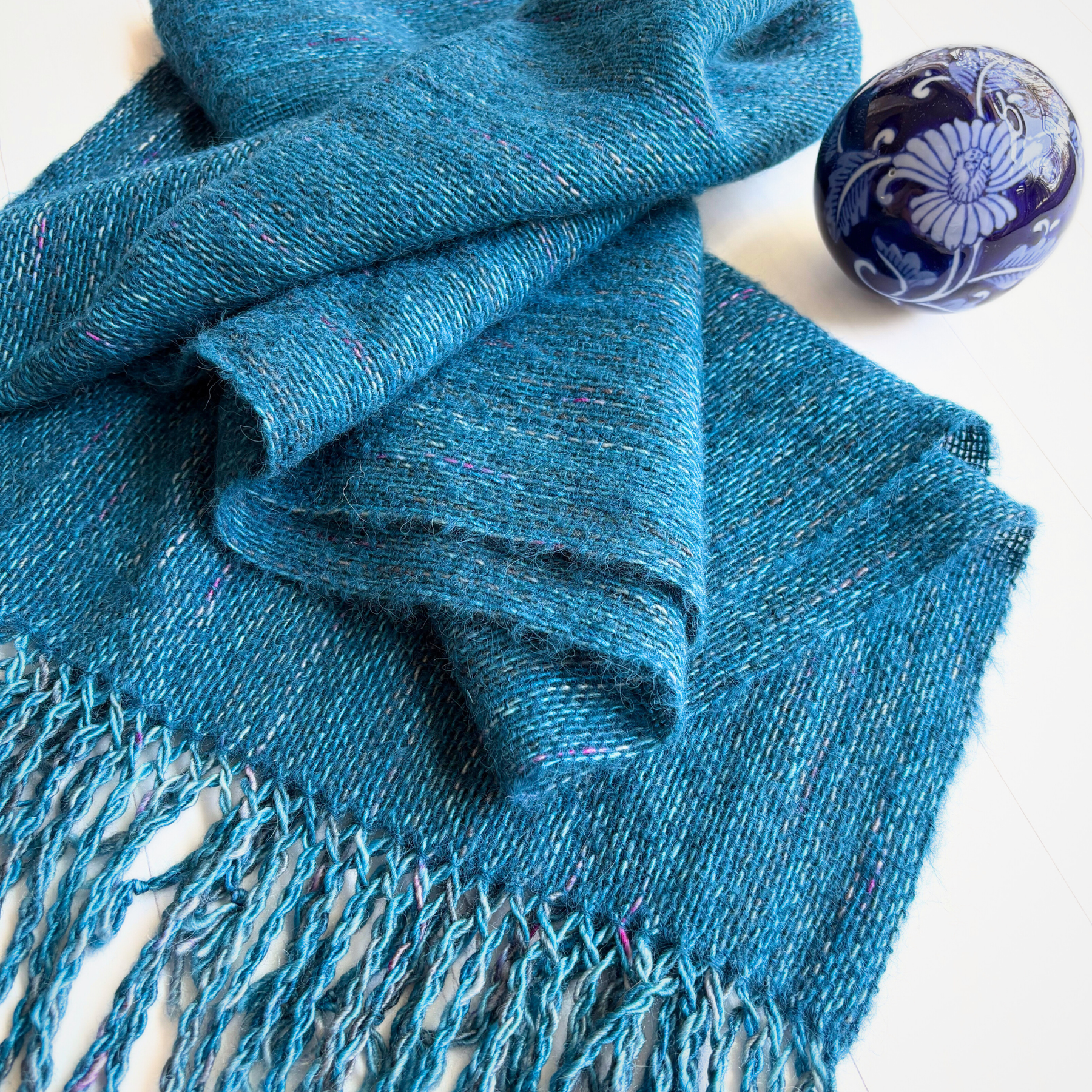 Handwoven scarf - wool/alpaca/silk - turquoise - gorgeously soft