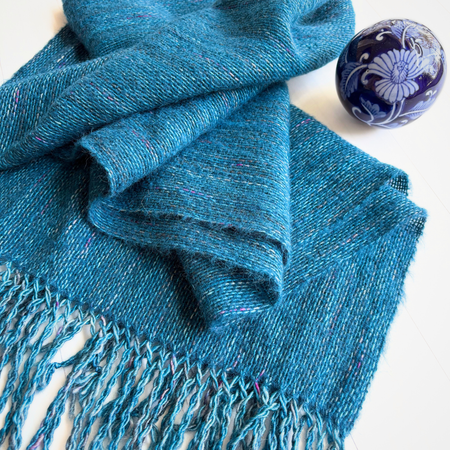 Handwoven scarf - wool/alpaca/silk - turquoise - gorgeously soft