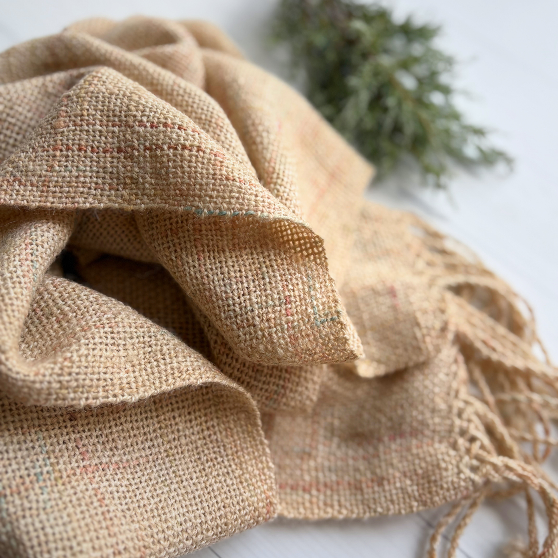 Handwoven scarf - alpaca - cream - Statement scarf